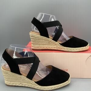 NEW Easy Spirit Women’s Meza Suede Espadrille Sandals Black Size 8.5W